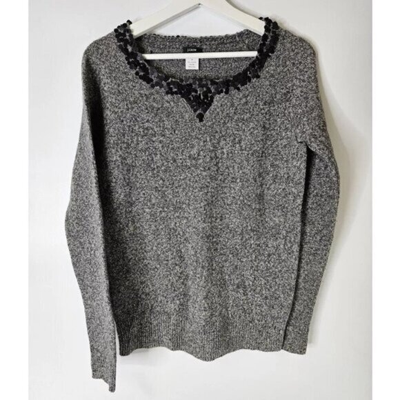 J. Crew Y2K 100% Lambs Wool Sequin Gray Soft Pullover Sweater Size Small - Picture 3 of 8